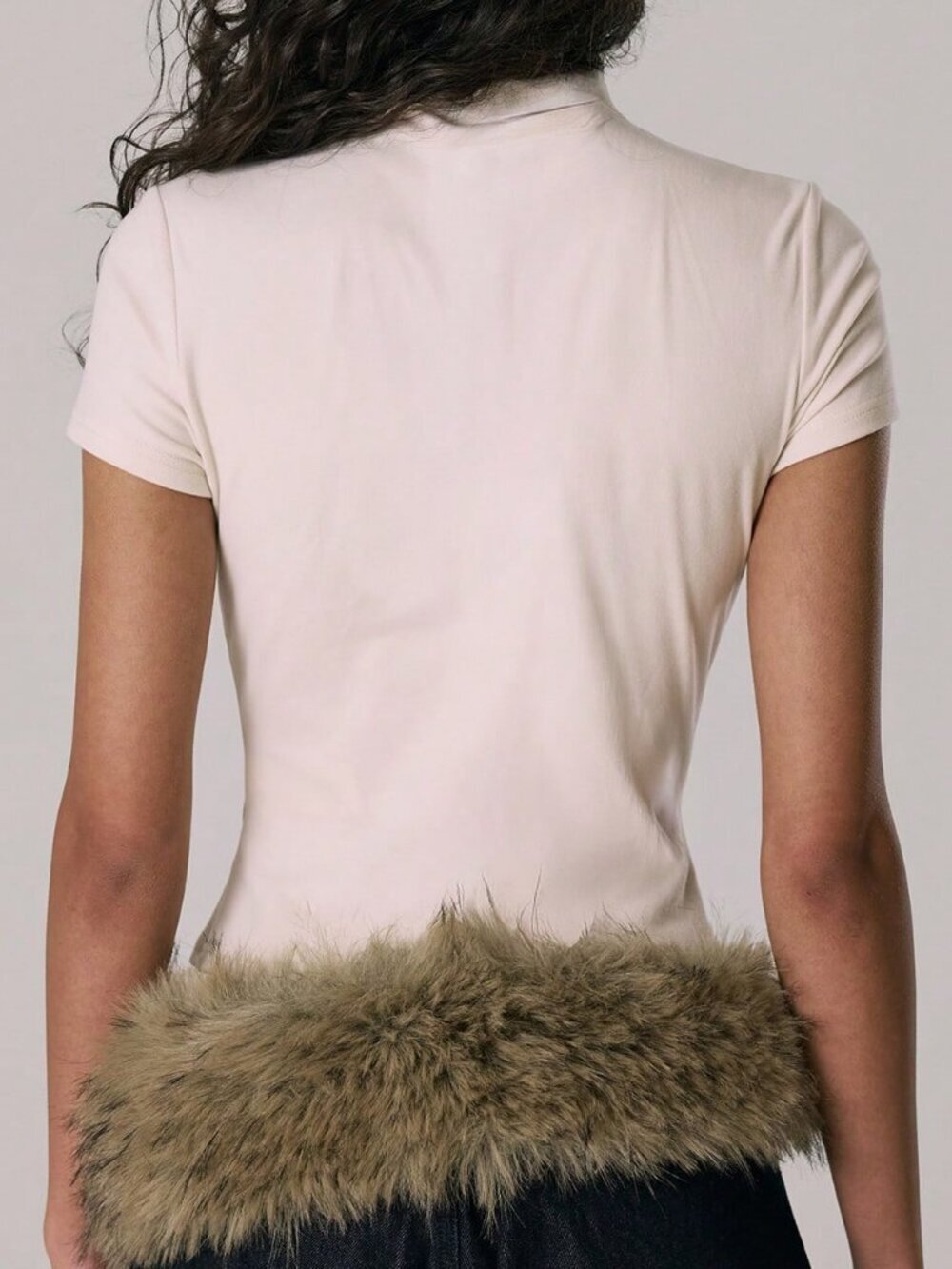 Cream Casual Women's Funnel Neck Asymmetric Double Button Fitted Top - Picture 4 of 4